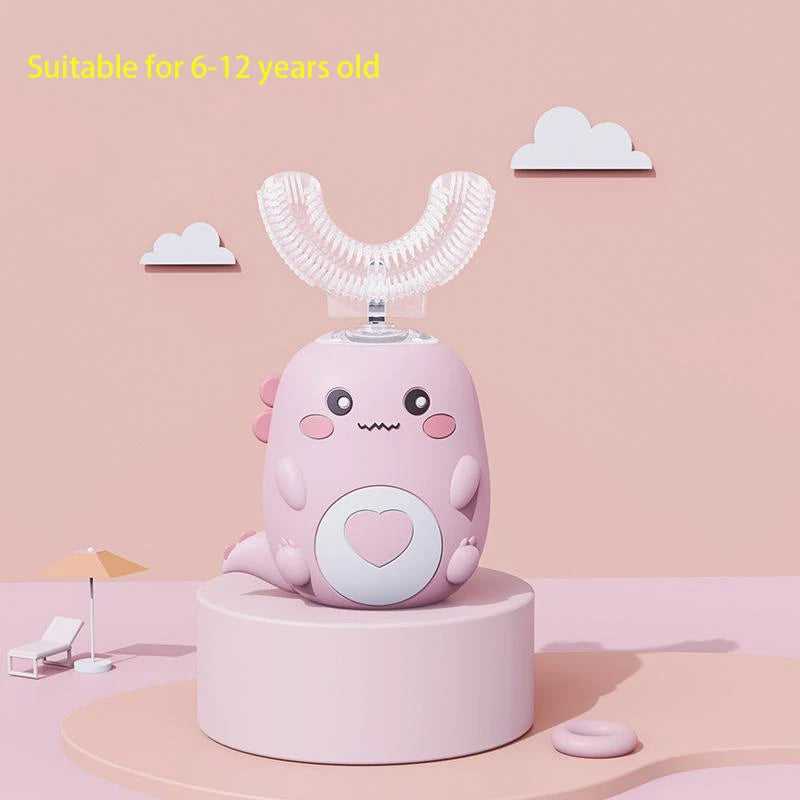 Children’s U‑Shaped Sonic Toothbrush – 360° Automatic Rechargeable Cartoon Design with Soft Silicone Bristles