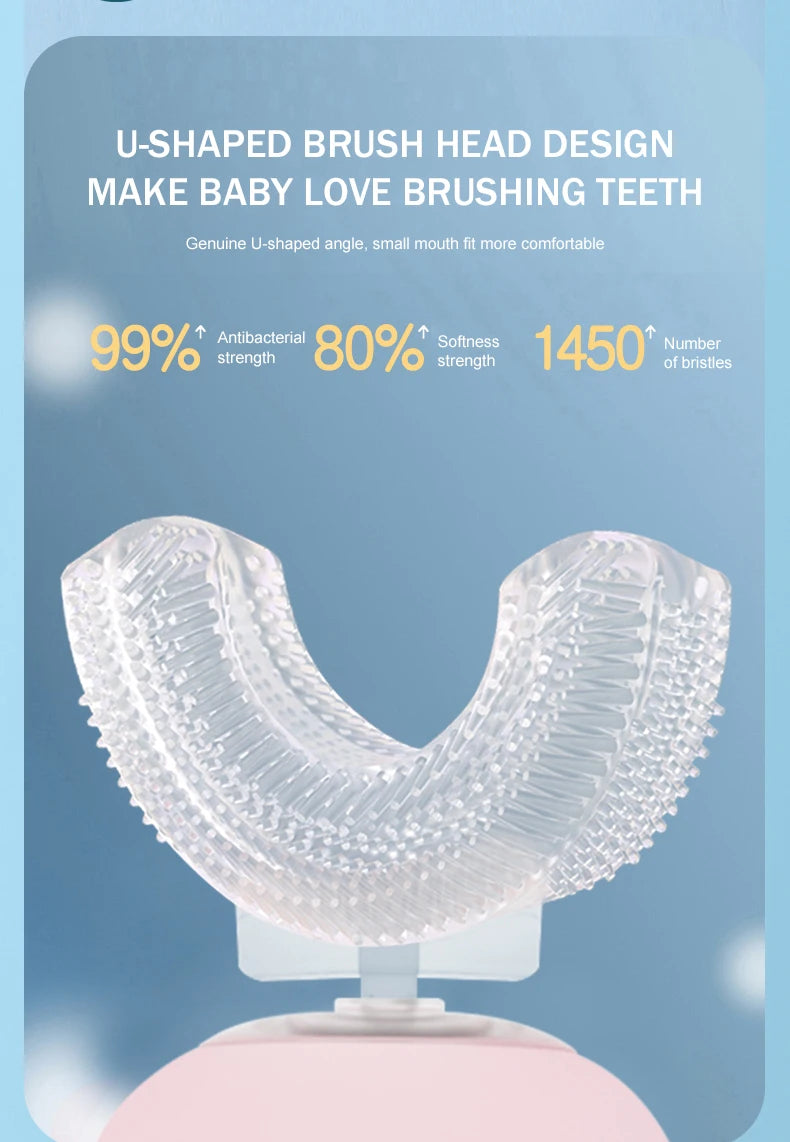 Children’s U‑Shaped Sonic Toothbrush – 360° Automatic Rechargeable Cartoon Design with Soft Silicone Bristles