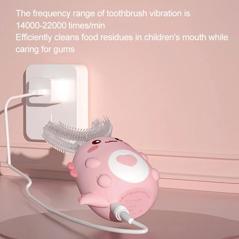 Children’s U‑Shaped Sonic Toothbrush – 360° Automatic Rechargeable Cartoon Design with Soft Silicone Bristles