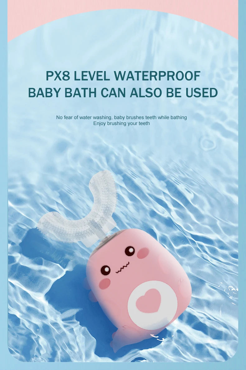 Children’s U‑Shaped Sonic Toothbrush – 360° Automatic Rechargeable Cartoon Design with Soft Silicone Bristles