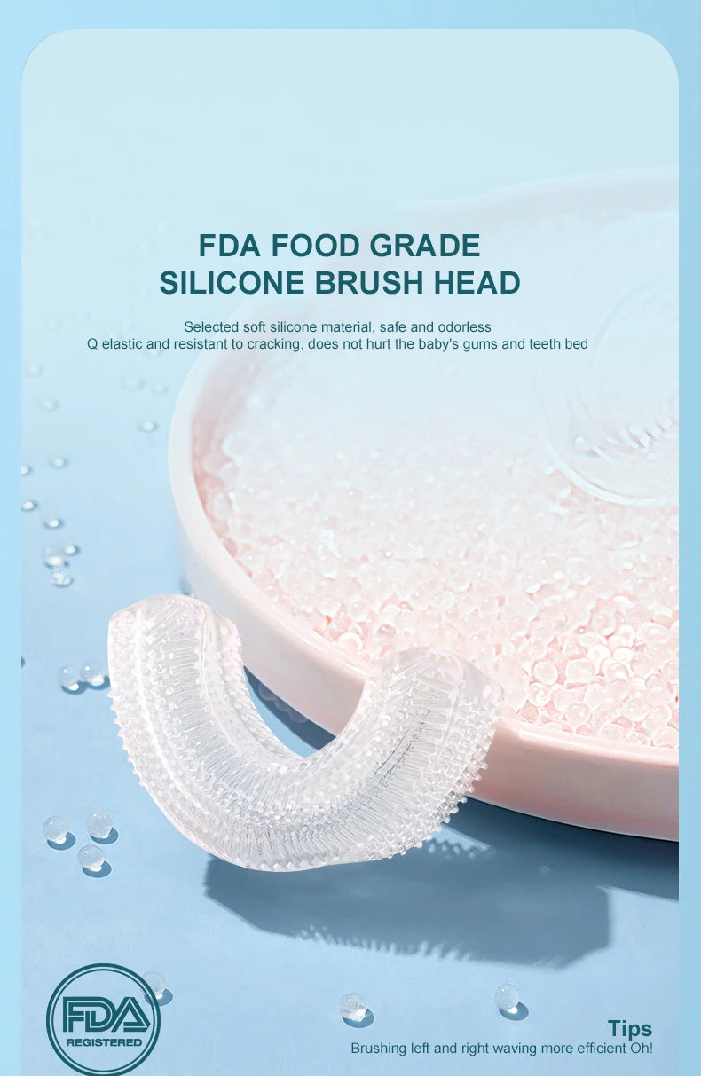 Children’s U‑Shaped Sonic Toothbrush – 360° Automatic Rechargeable Cartoon Design with Soft Silicone Bristles