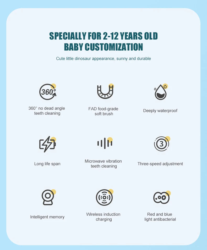 Children’s U‑Shaped Sonic Toothbrush – 360° Automatic Rechargeable Cartoon Design with Soft Silicone Bristles