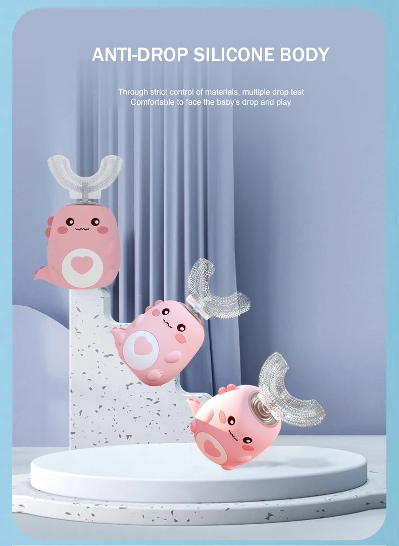 Children’s U‑Shaped Sonic Toothbrush – 360° Automatic Rechargeable Cartoon Design with Soft Silicone Bristles