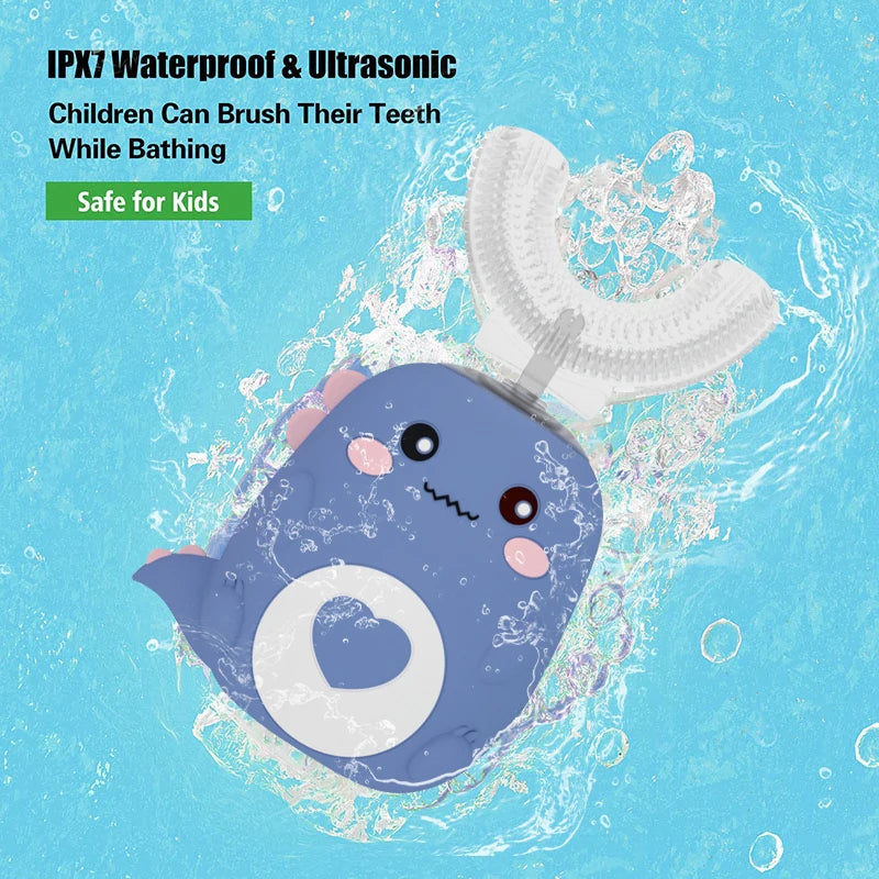 Children’s U‑Shaped Sonic Toothbrush – 360° Automatic Rechargeable Cartoon Design with Soft Silicone Bristles