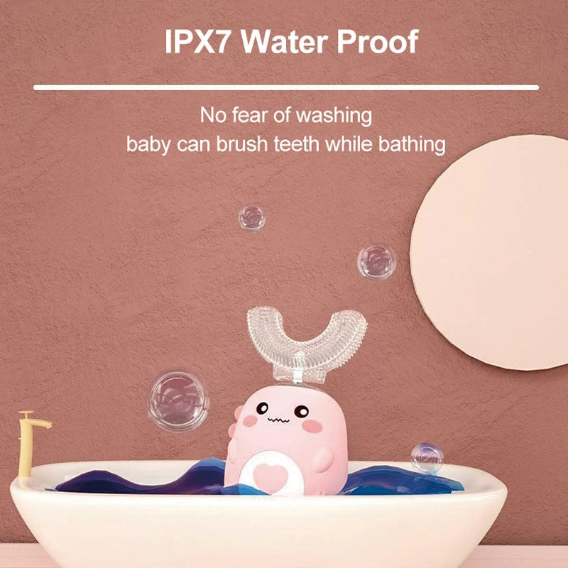 Children’s U‑Shaped Sonic Toothbrush – 360° Automatic Rechargeable Cartoon Design with Soft Silicone Bristles