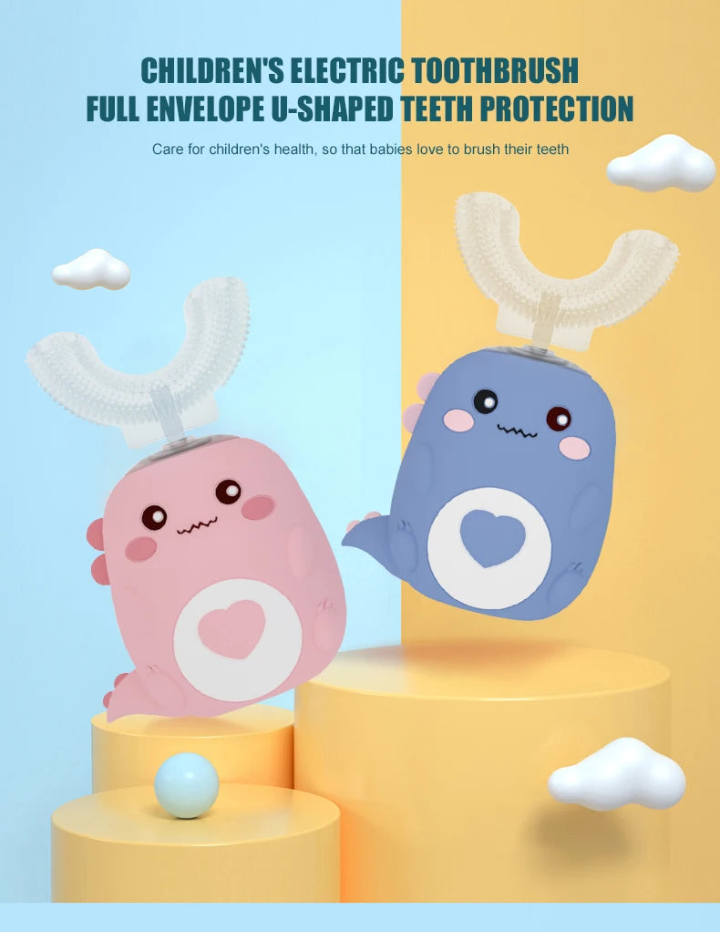 Children’s U‑Shaped Sonic Toothbrush – 360° Automatic Rechargeable Cartoon Design with Soft Silicone Bristles