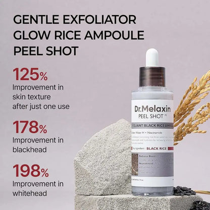 Dr. Melaxin Rice Peel Shot Essence – Dual White & Black Rice Formula  Exfoliating, Brightening & Hydrating Care